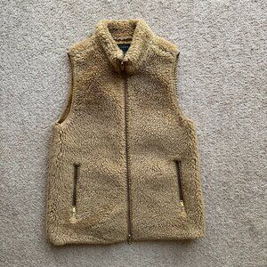 J Crew Vest Womens XS Full Zip Mock Neck High Pile Light Brown Pockets
